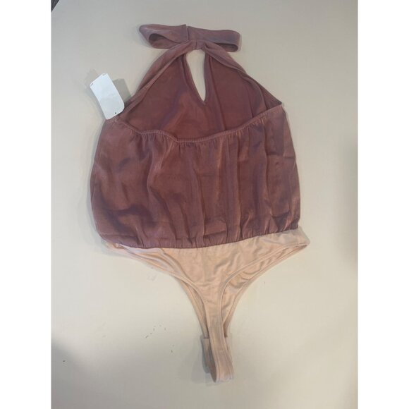 Paige Presa Halter Bodysuit Aurora Pink Shimmery Halter With Keyhole Cutout - Picture 6 of 8